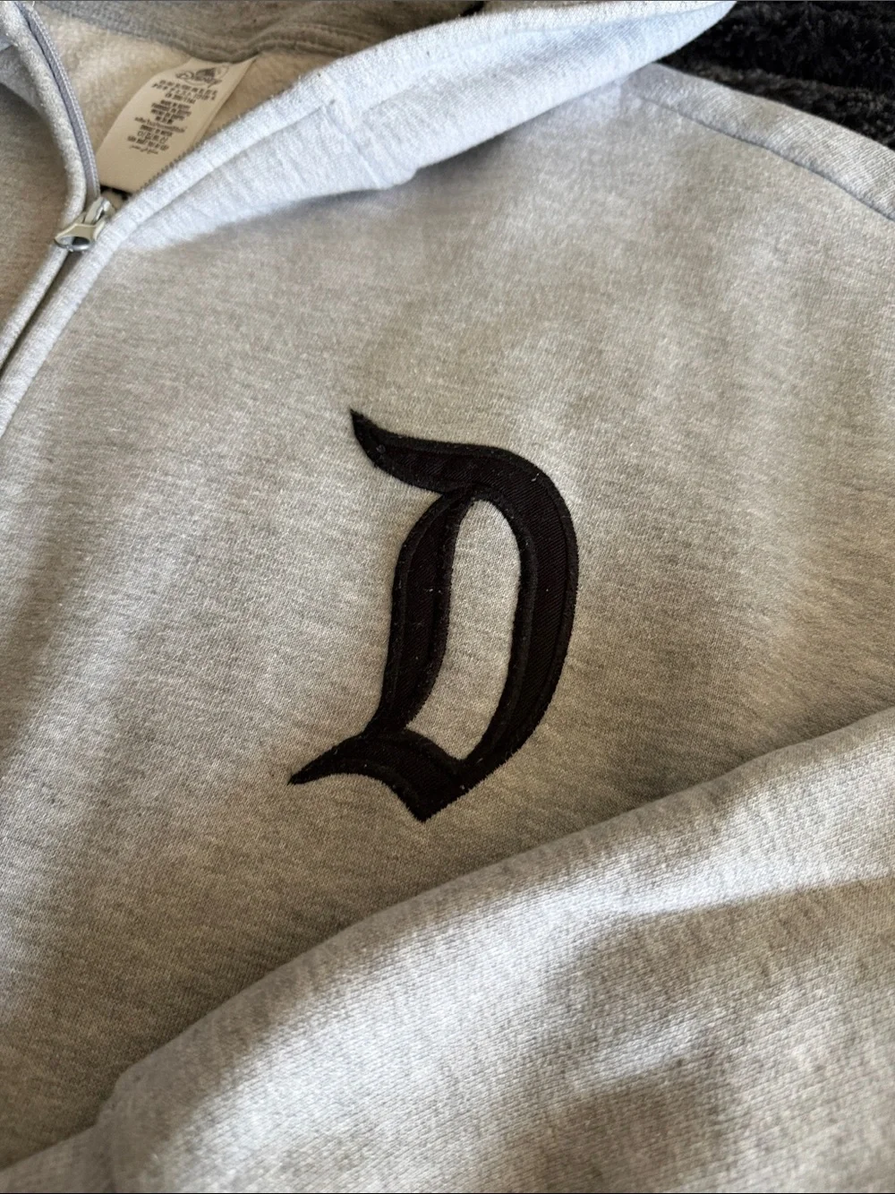 Disneyland Men's Light Gray Full-Zip Hoodie with Black 'D' Chest Logo